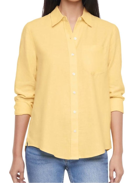 GAP Tops - Gap Size M Linen-Blend Long Sleeve Boyfriend Yellow Button Down Shirt
